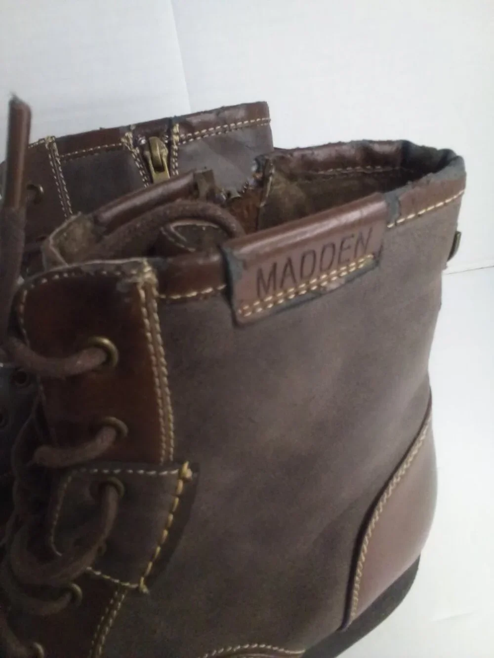 Steve Madden Boots Men 11.5 M Lace Up Zipper Leather Ankle